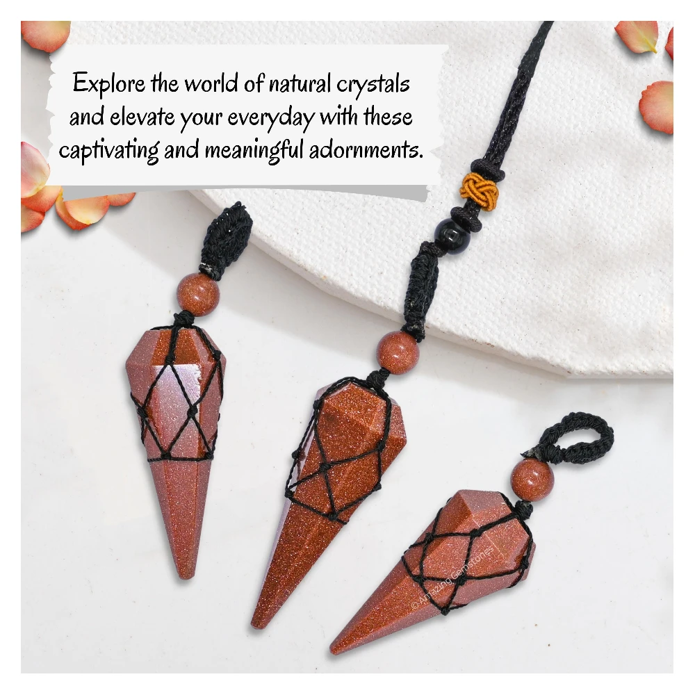 Red Goldstone Pendulum Pendant Necklace (Macrame)