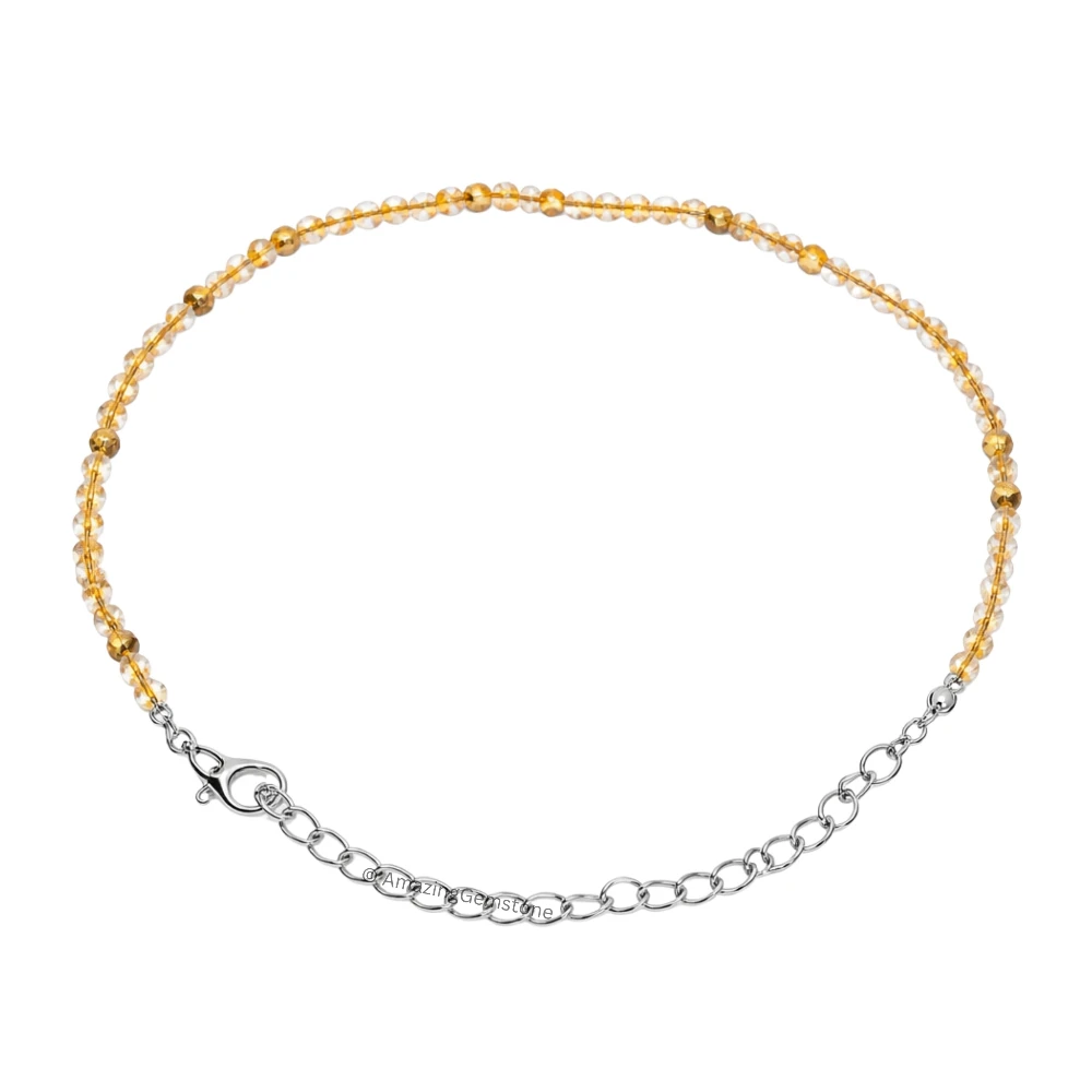 Golden Rutilated Quartz Crystal Bracelet - 2mm Faceted Bead (Silver)