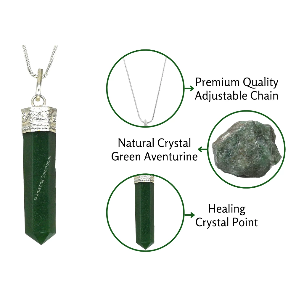 Green Aventurine Necklace - Pencil Point (Silver)