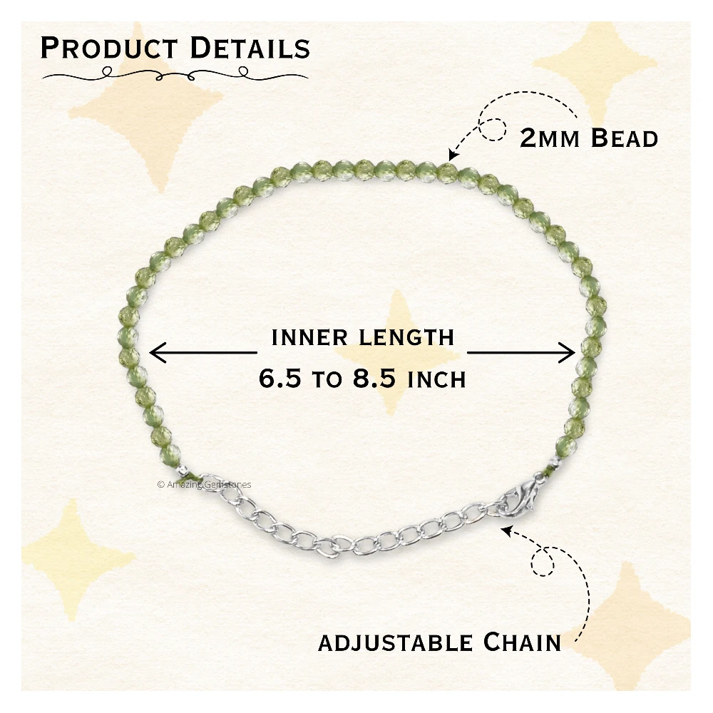 Peridot Crystal Bracelet - 2mm Faceted Bead (Silver)