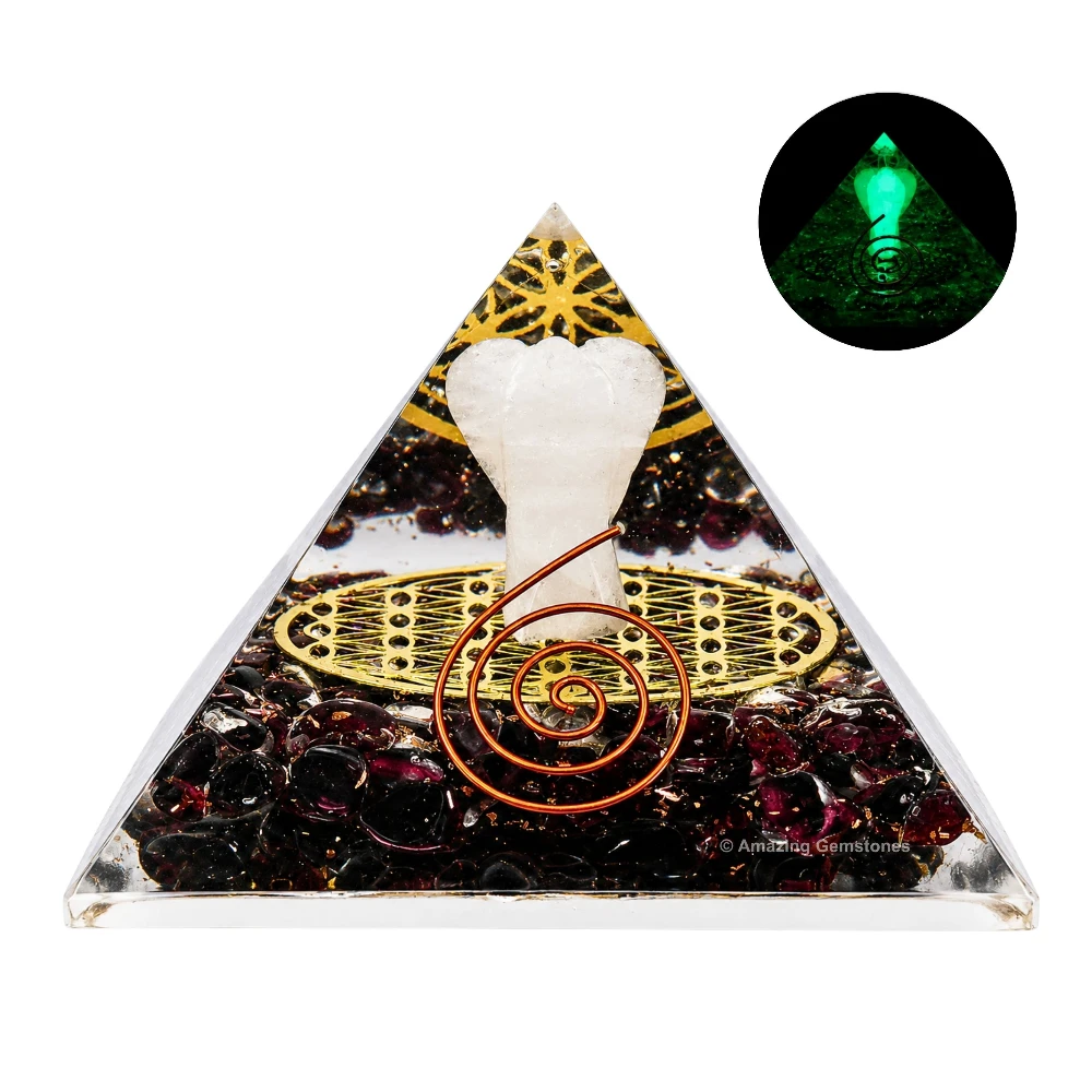Garnet Orgone Pyramid - Angel Glow in Dark