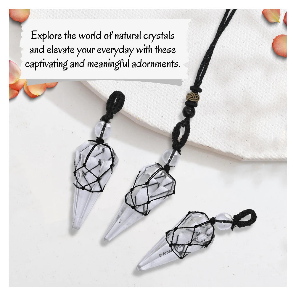 Clear Quartz Pendulum Pendant Necklace (Macrame)