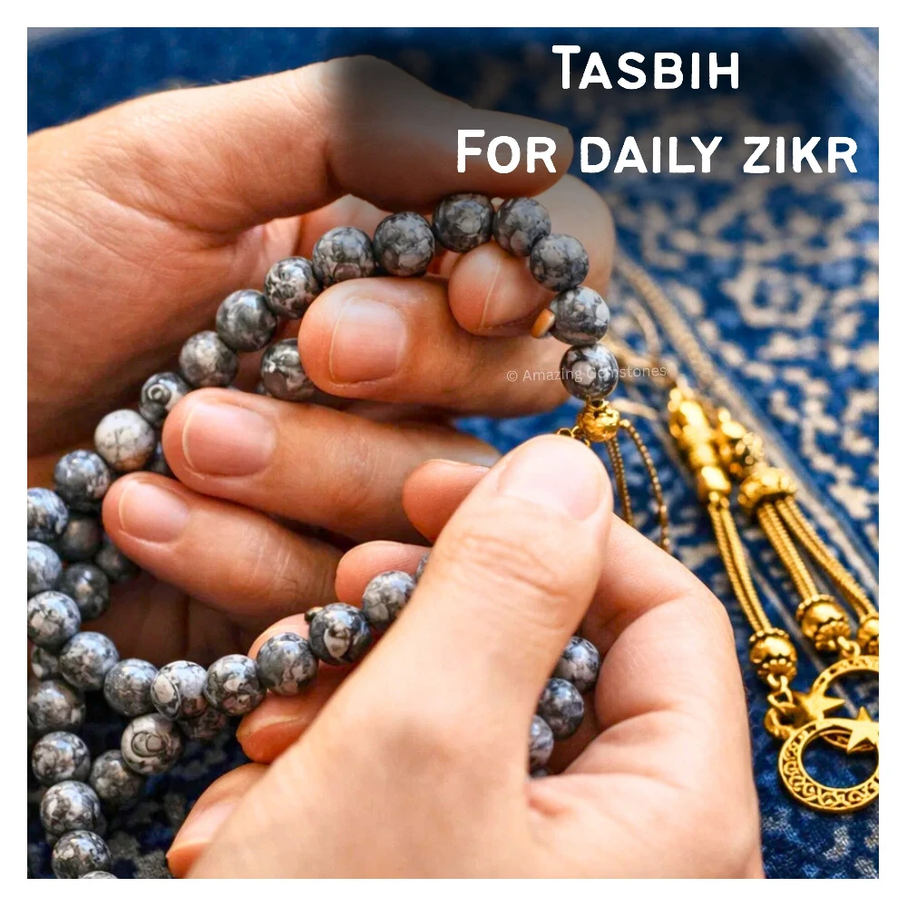 Black Picasso Crystal Tasbeeh Sibha Prayer Beads (Gold)