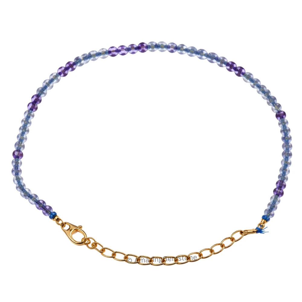 Blue Fluorite Crystal Bracelet - 2mm Faceted Bead (Gold)