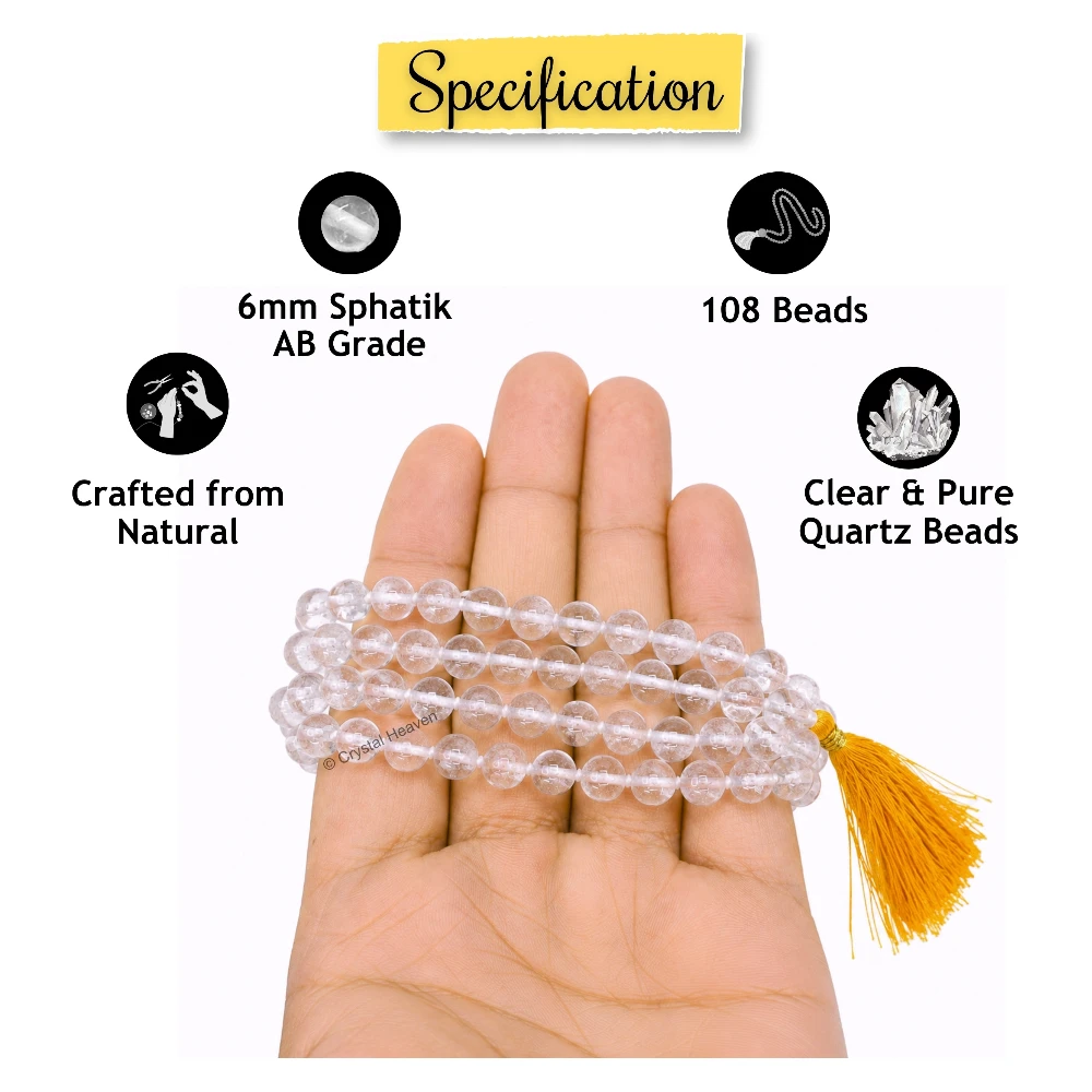 Sphatik Mala - AB Grade 6mm Beads (Hand Knotted)
