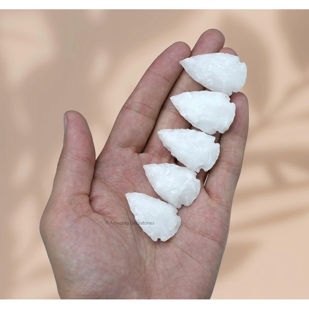 Snow Quartz Crystal Arrowhead - 1" to 1.5" (5 Pieces)