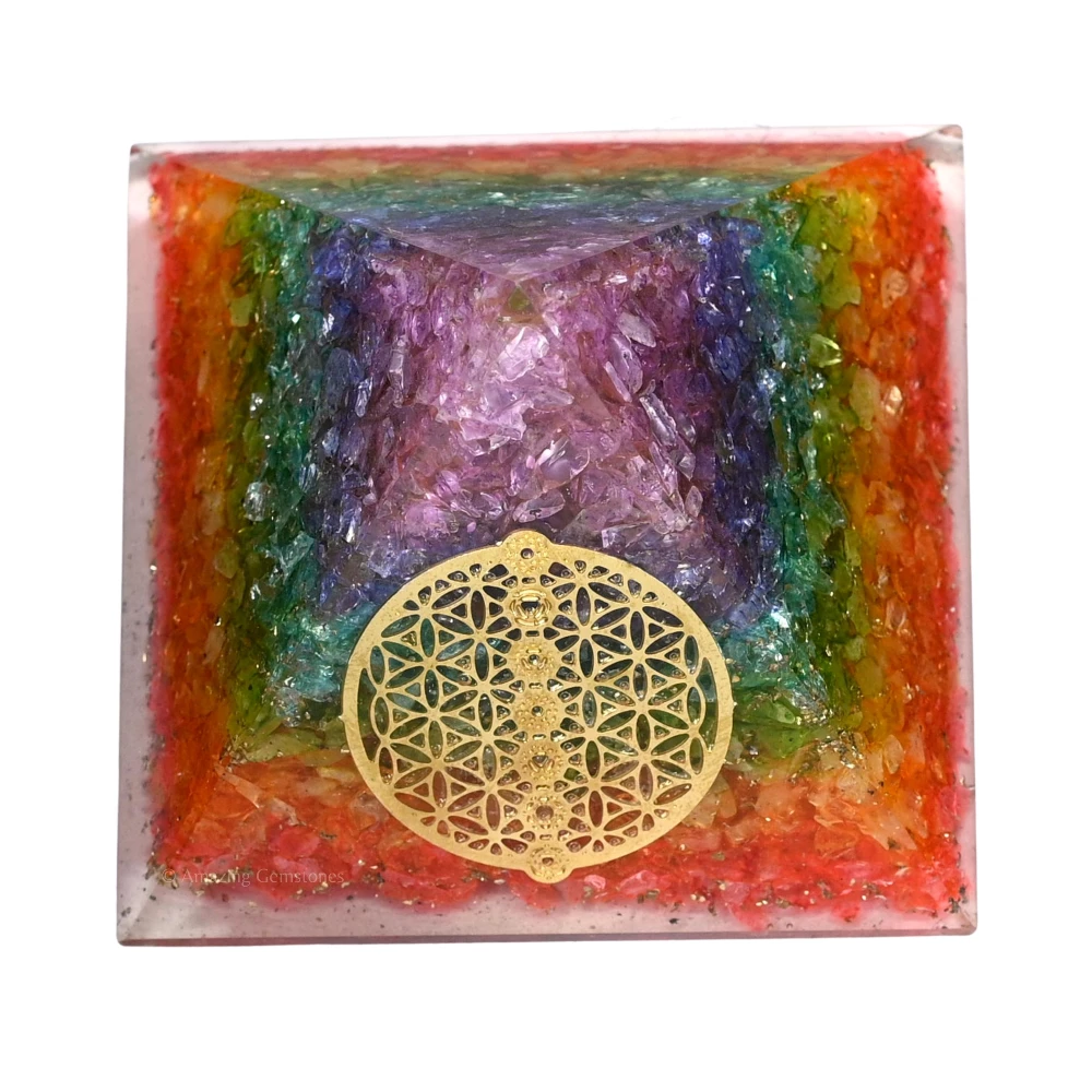 Chakra Onyx Orgone Pyramid - Chakra Flower of Life