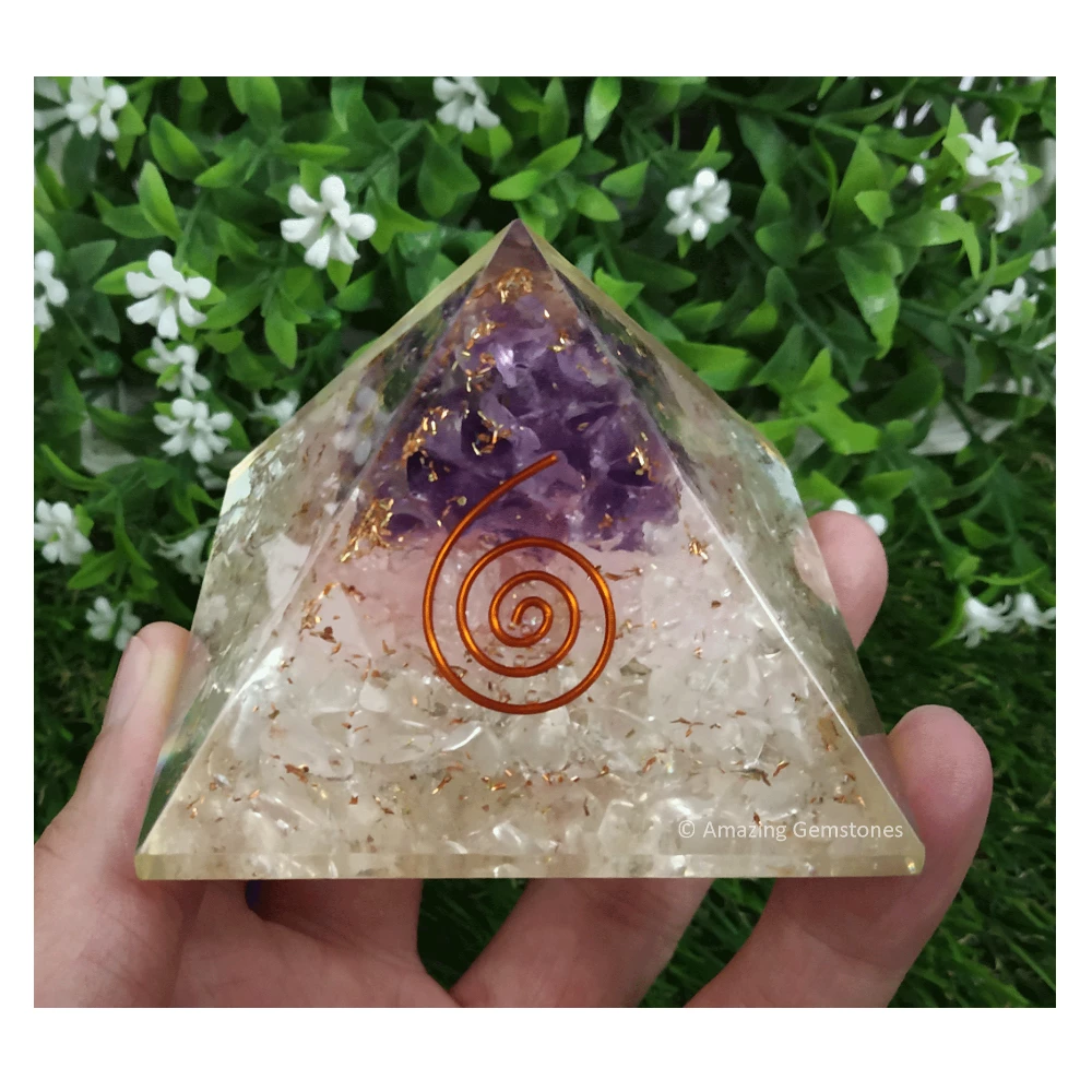 Rose Quartz, Amethyst, Clear Quartz Orgone Pyramid