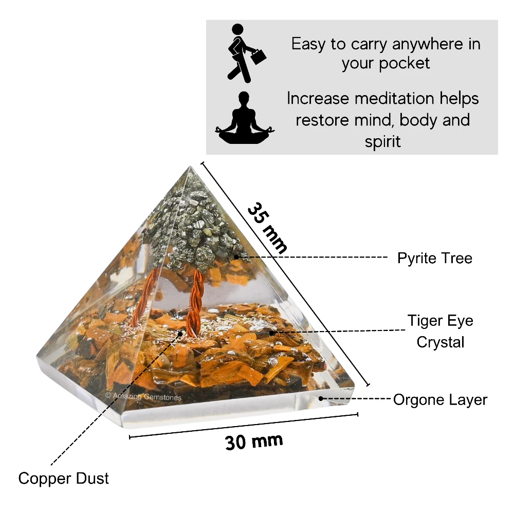 Tiger Eye with Pyrite Tree Orgone Pyramid - Mini