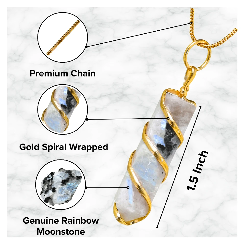 Rainbow Moonstone Necklace - Spiral Pencil Point (Gold)