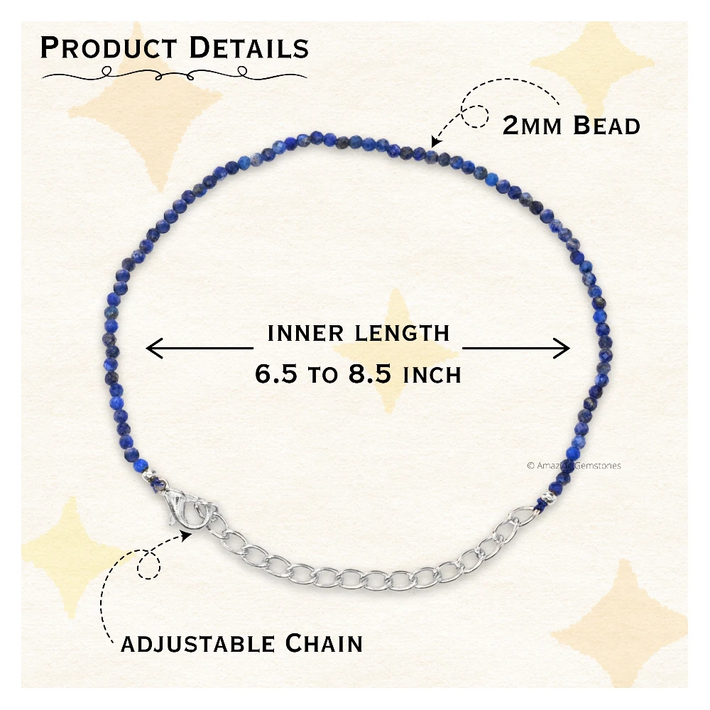 Lapis Lazuli Crystal Bracelet - 2mm Faceted Bead (Silver)