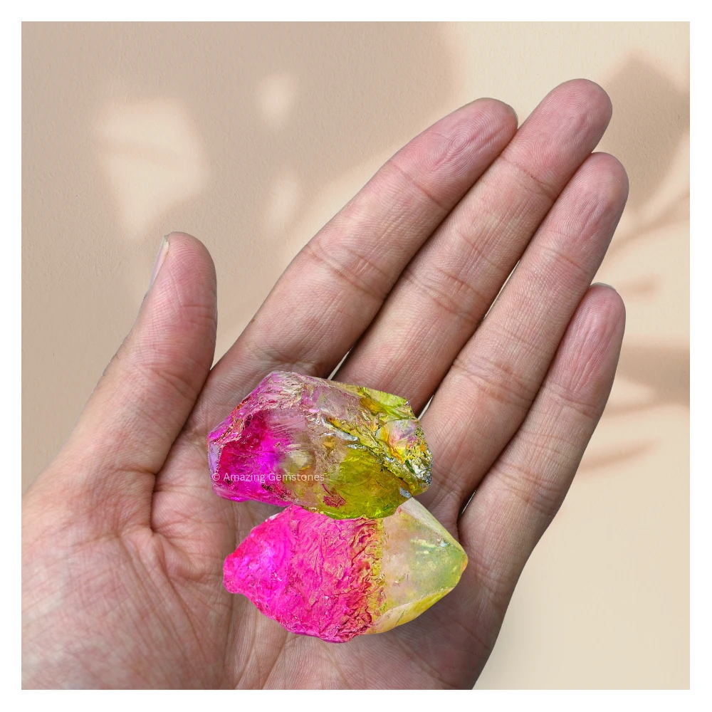 Rose-Apple Aura Quartz Raw Crystals (5 Pieces)