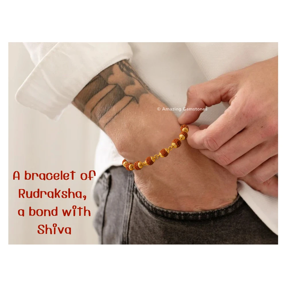 6mm Rudraksha Bracelet (Gold Chain)