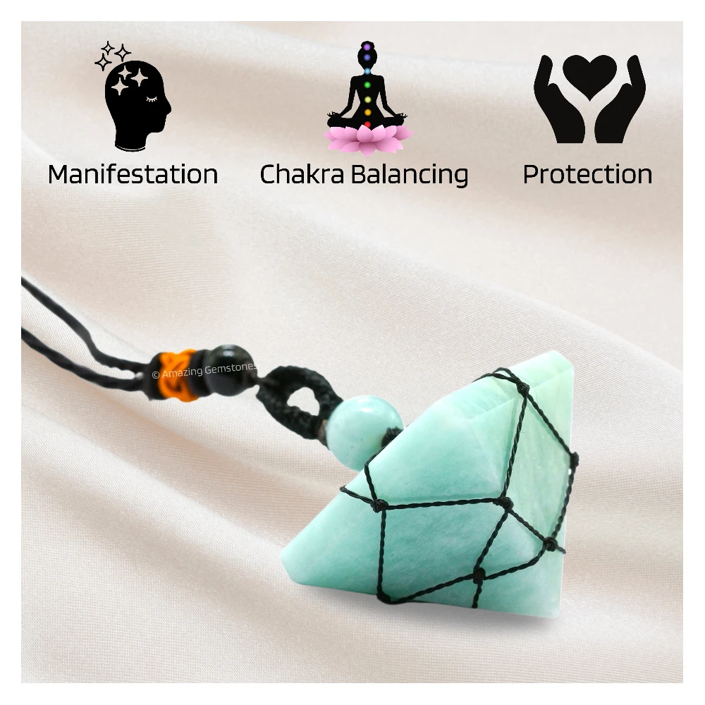 Amazonite Pyramid Pendant Necklace (Macrame)