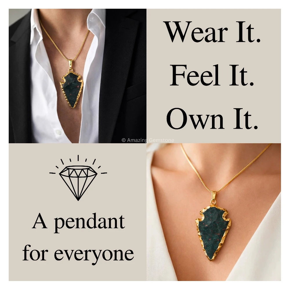 Bloodstone Arrowhead Pendant - Gold Plated