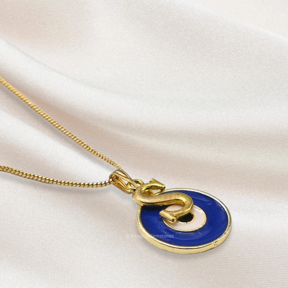 Evil Eye Pendant Necklace with S Initial