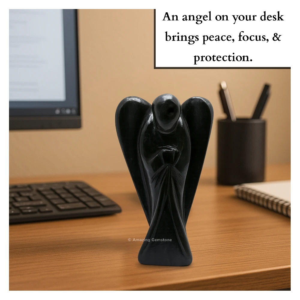 Black Tourmaline Angel Figurine (4 Inch)