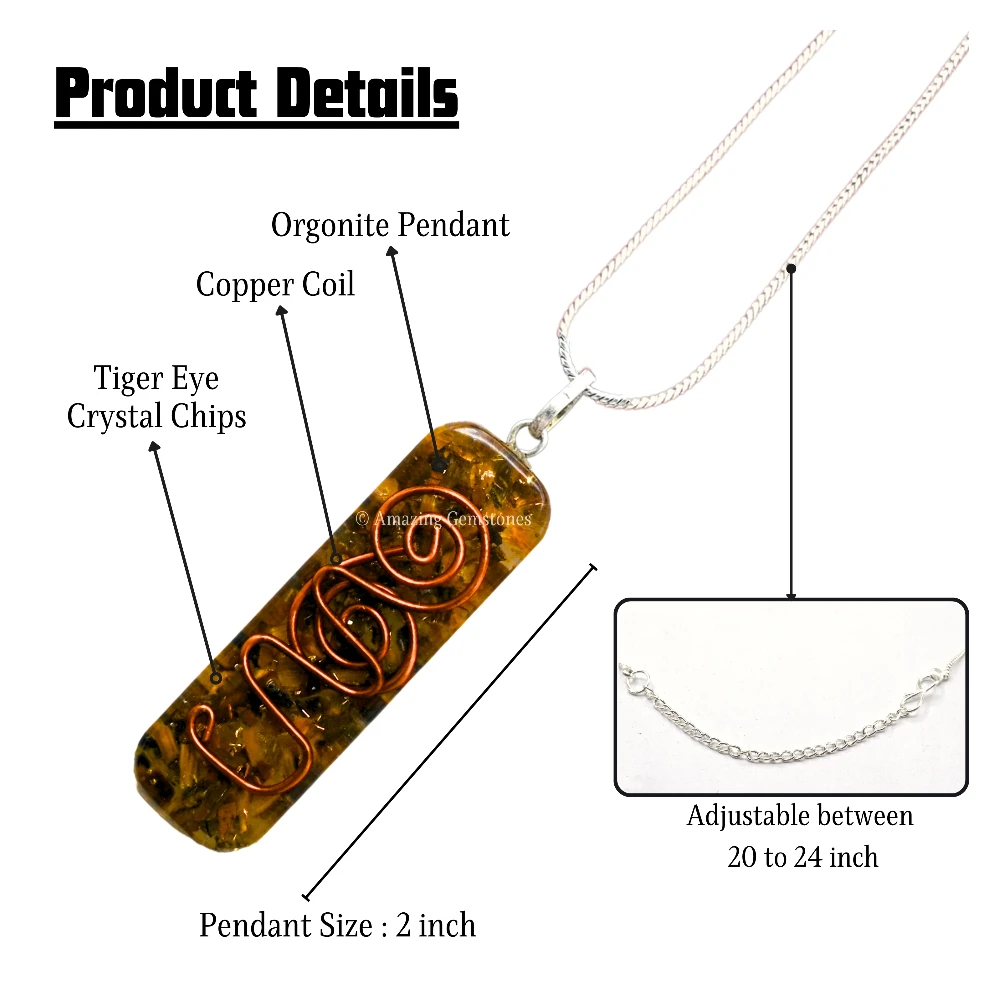 Tiger Eye Crystal Orgone Pendant - Rectangle