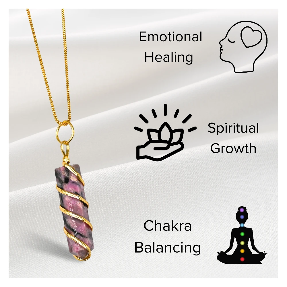 Rhodonite Necklace - Spiral Pencil Point (Gold)
