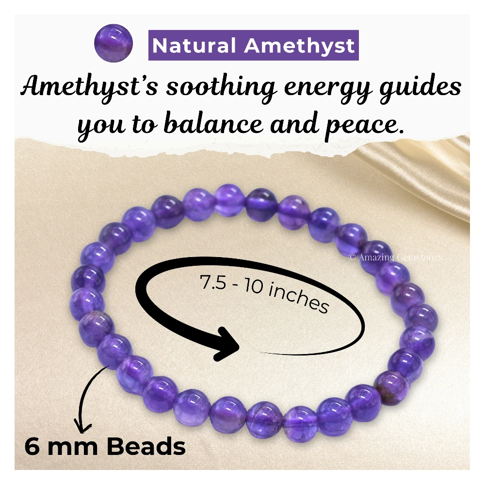 Amethyst Healing Crystal Bracelets - 6mm Beads