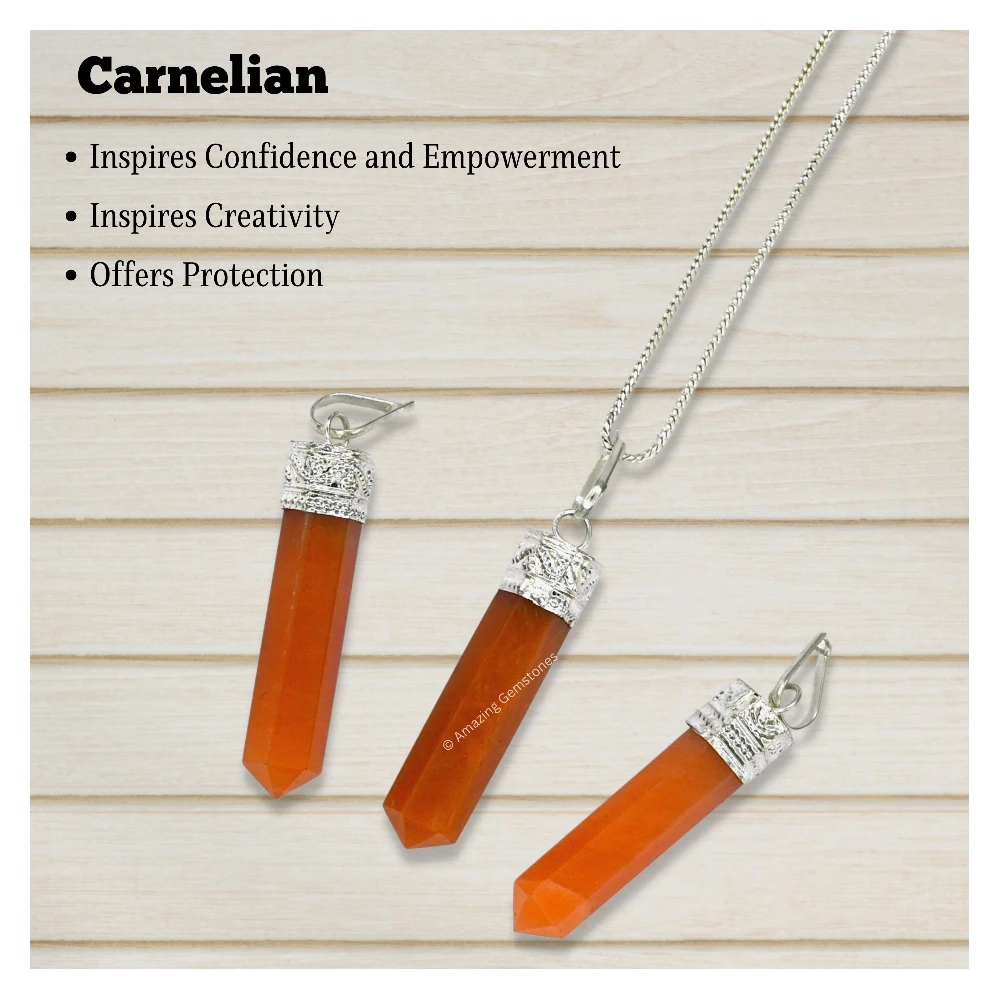 Carnelian Necklace - Pencil Point (Silver)