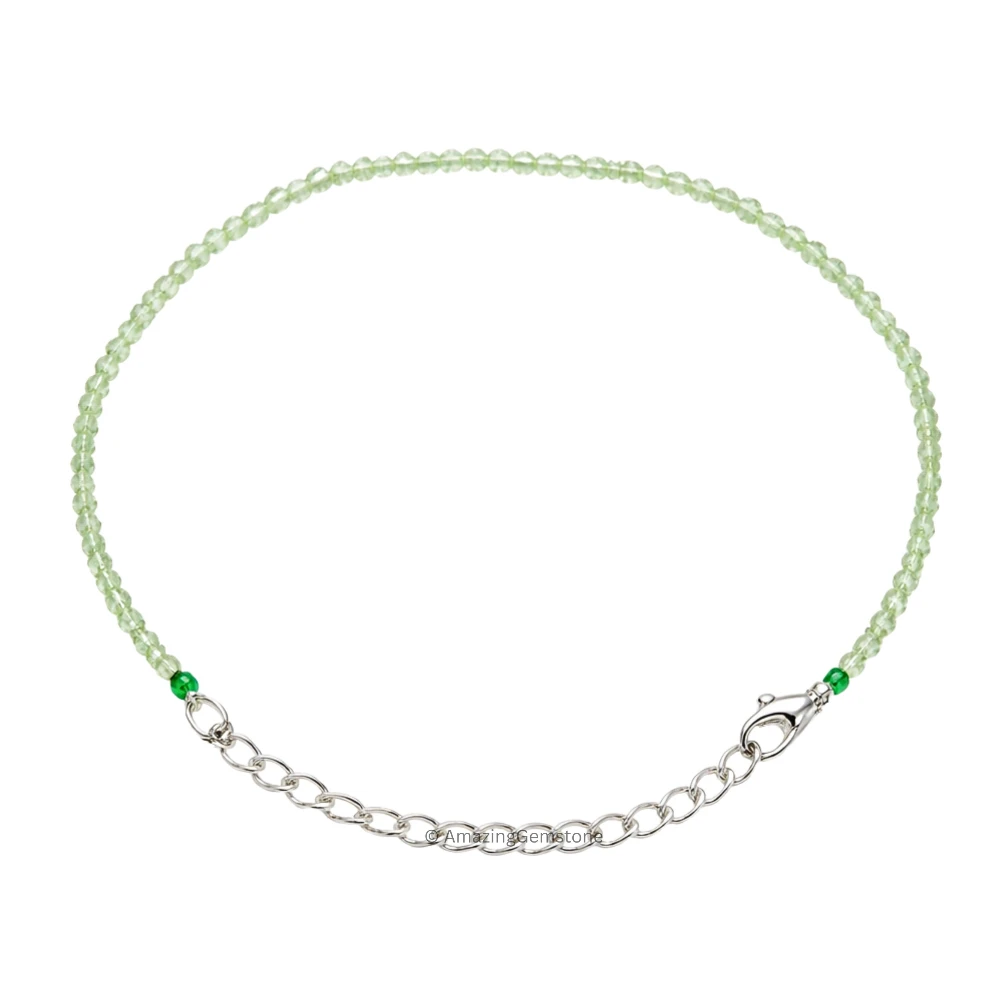 Green Amethyst Crystal Bracelet - 2mm Faceted Bead (Silver)