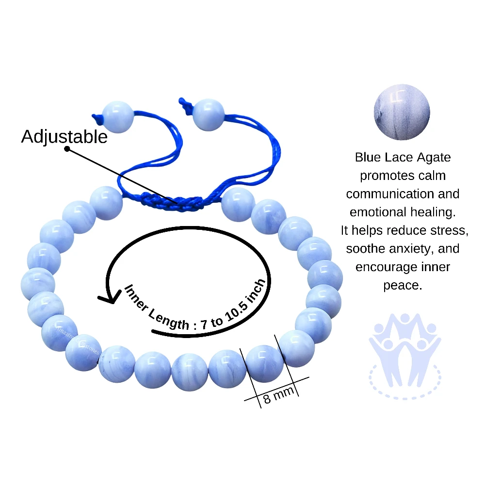 Blue Lace Agate Bracelet (Adjustable)