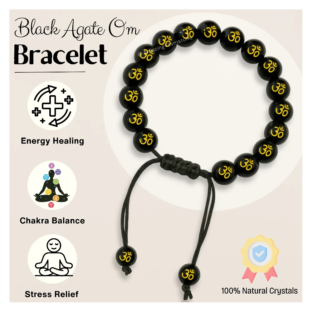 Black Agate OM Bracelet (Adjustable)