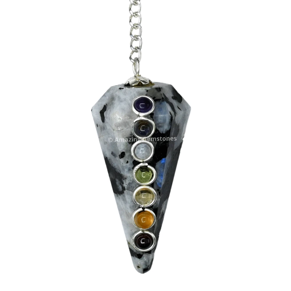 Rainbow Moonstone Chakra Crystal Pendulum