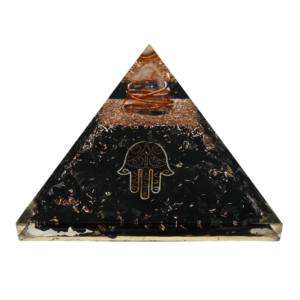 Shungite Orgone Pyramid - Small Hamsa