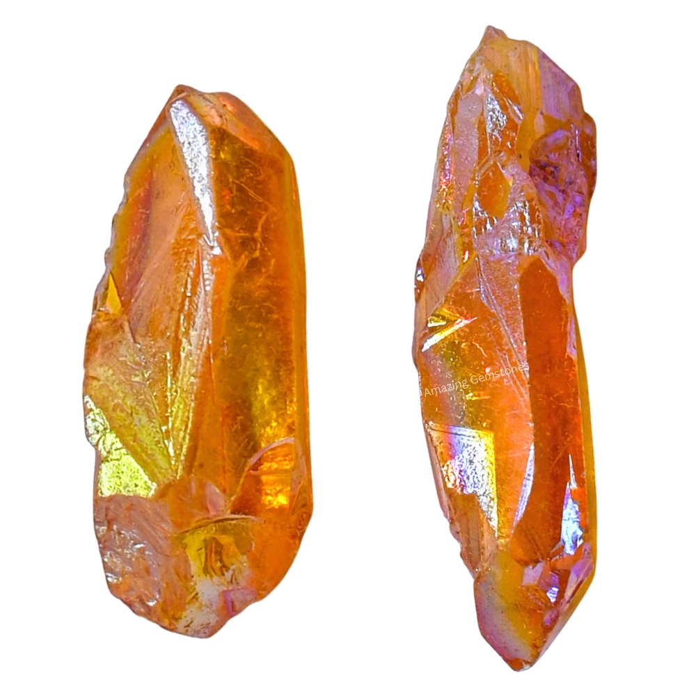 Tangerine Aura Quartz Raw Crystal Points (5 Pieces)