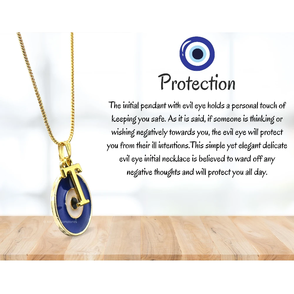 Evil Eye Pendant Necklace with T Initial