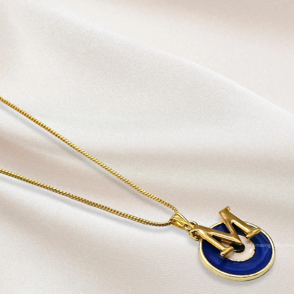 Evil Eye Pendant Necklace with M Initial