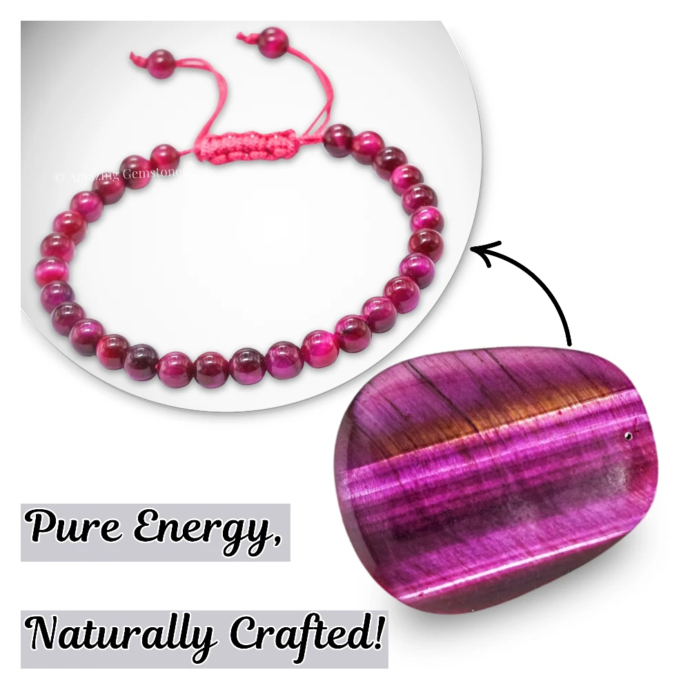 Pink Tiger Eye Healing Crystal Bracelets - 6mm Beads (Adjustable)