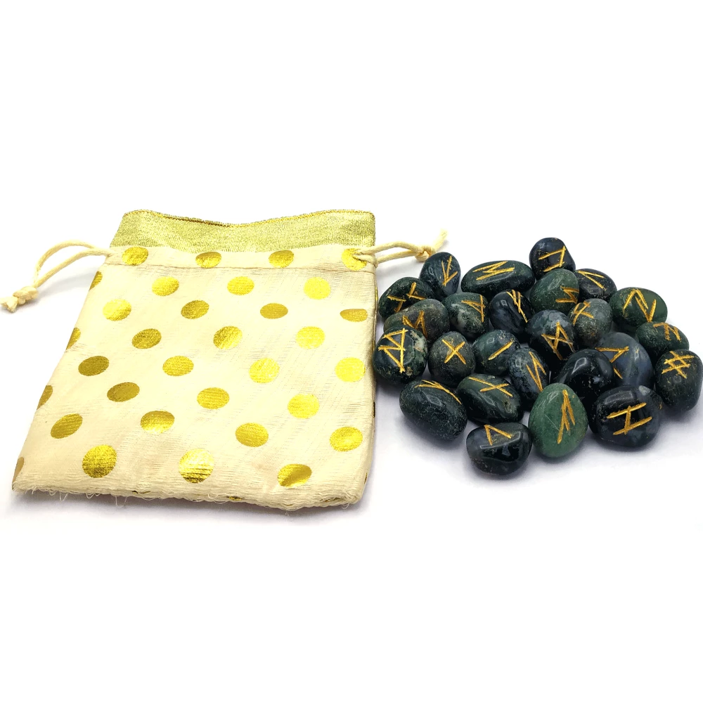 Moss Agate Rune Stones Set