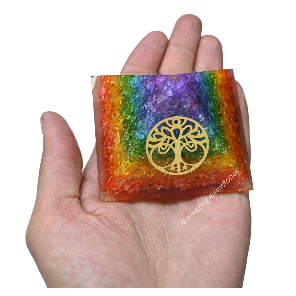 Chakra Onyx Orgone Pyramid - Vintage Tree of Life