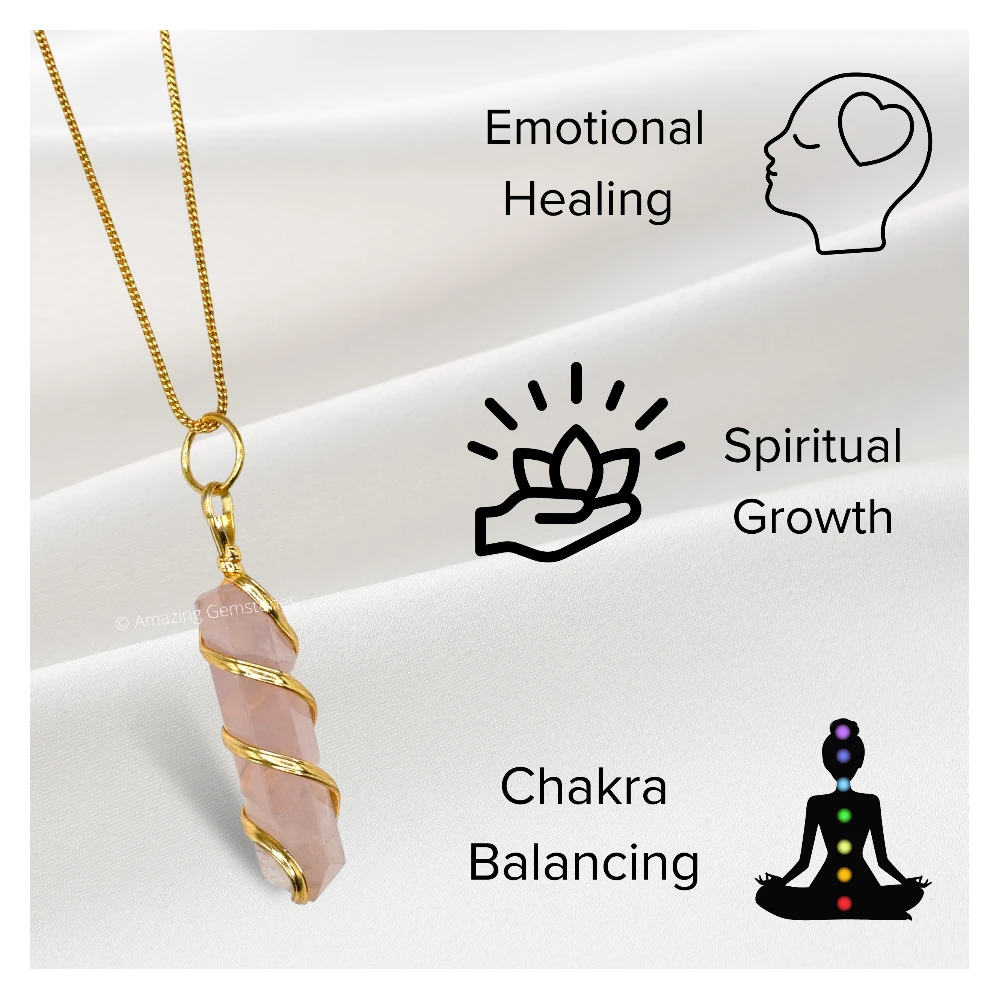 Rose Quartz Necklace - Spiral Pencil Point (Gold)