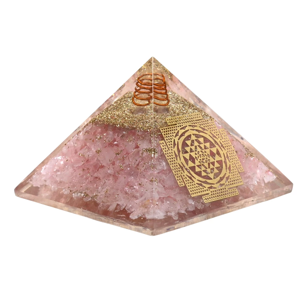 Rose Quartz Orgone Pyramid - Big Sri Yantra