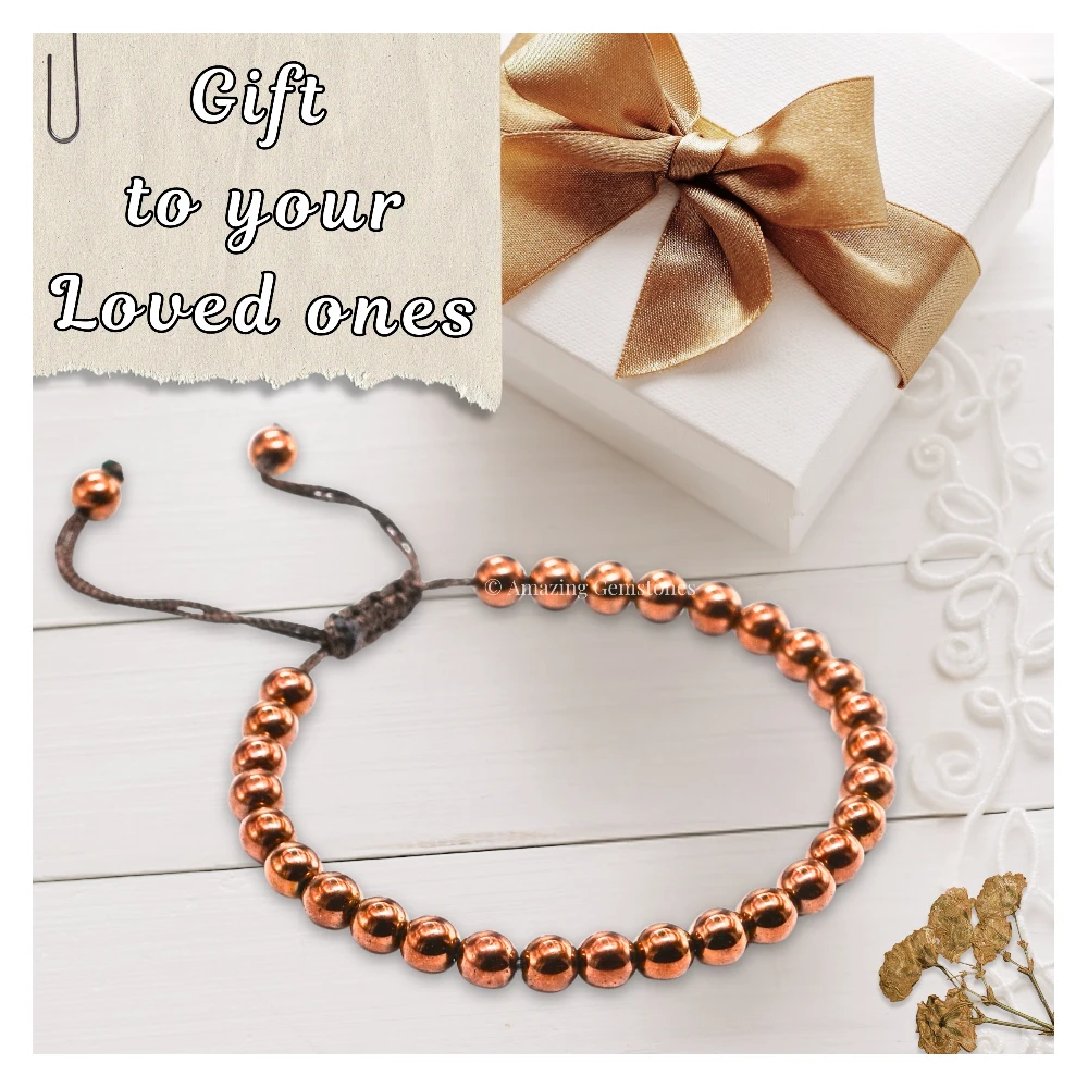 Copper Hematite Healing Crystal Bracelets - 6mm Beads (Adjustable)
