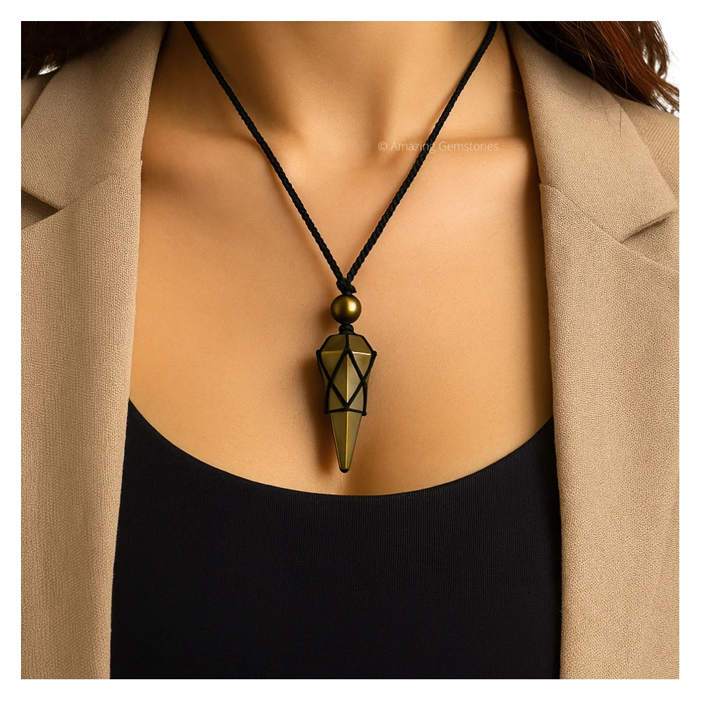 Pyrite Pendulum Pendant Necklace (Macrame)
