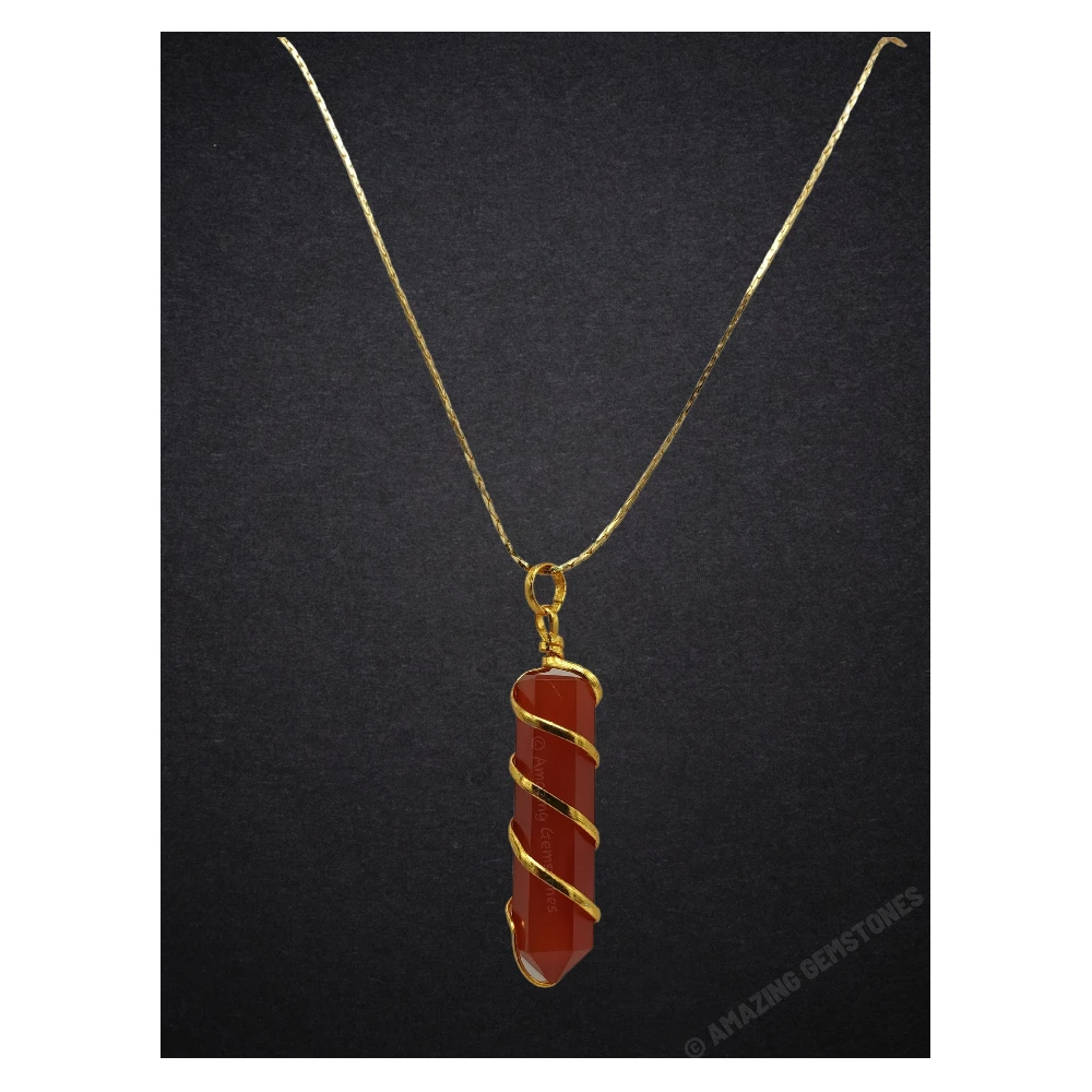 Carnelian Necklace - Spiral Pencil (Gold)