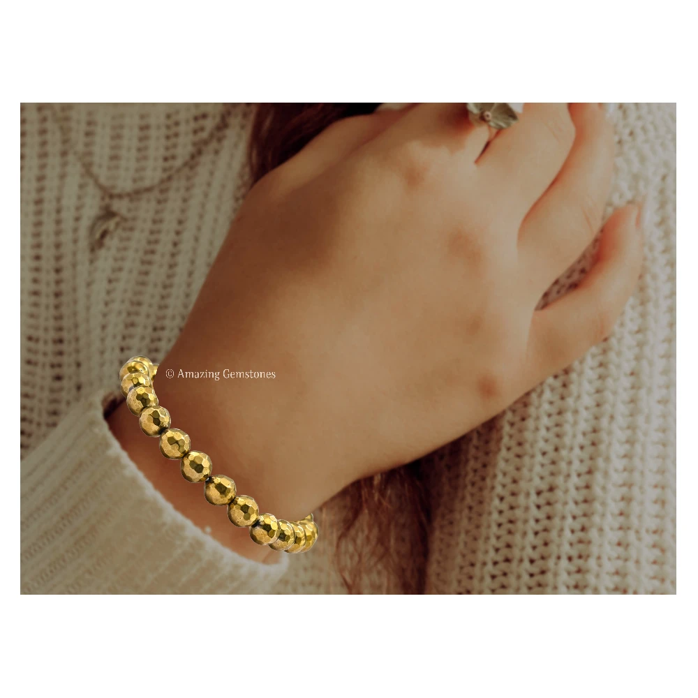 Golden Hematite Bracelet (Faceted-Stretchable)
