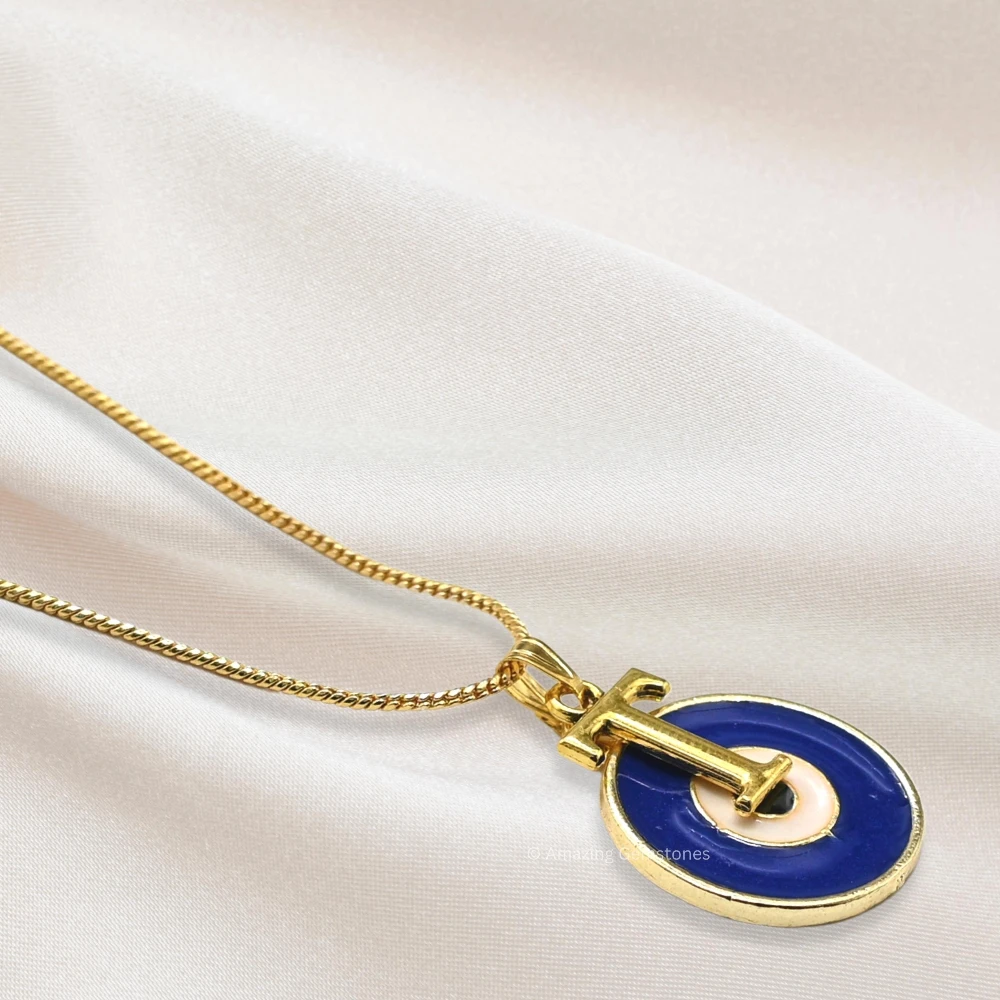 Evil Eye Pendant Necklace with T Initial