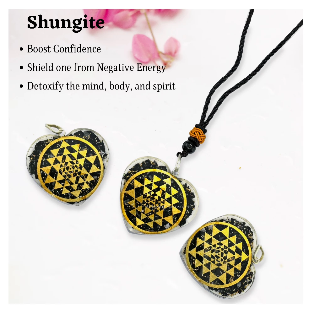 Shungite Necklace - Round Shriyantra (Heart)