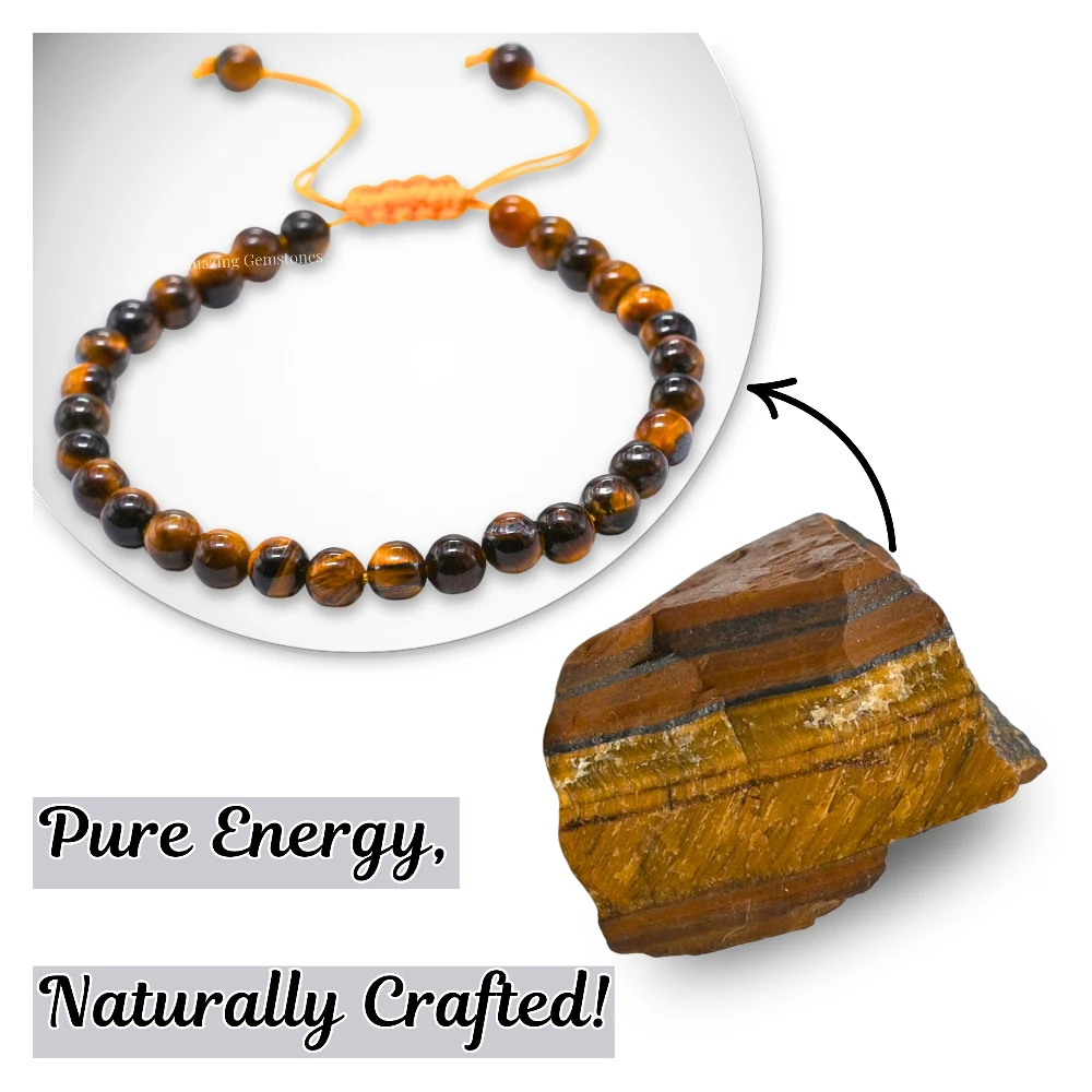 Tiger Eye Healing Crystal Bracelets - 6mm Beads (Adjustable)