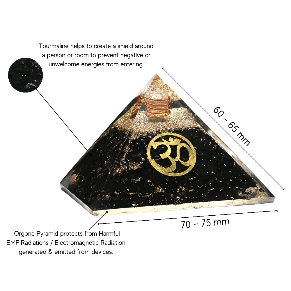 Black Tourmaline Orgone Pyramid - OM