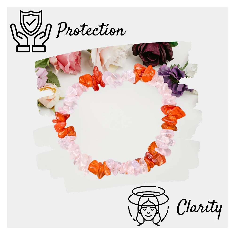 Rose Quartz & Carnelian Chips Bracelet