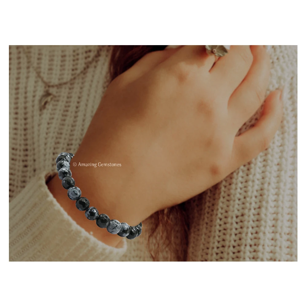 Snowflake Obsidian Bracelet (Faceted-Stretchable)