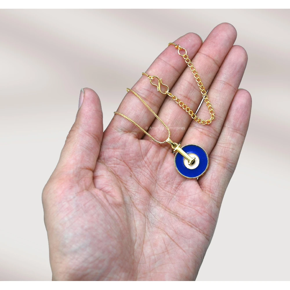Evil Eye Pendant Necklace with I Initial