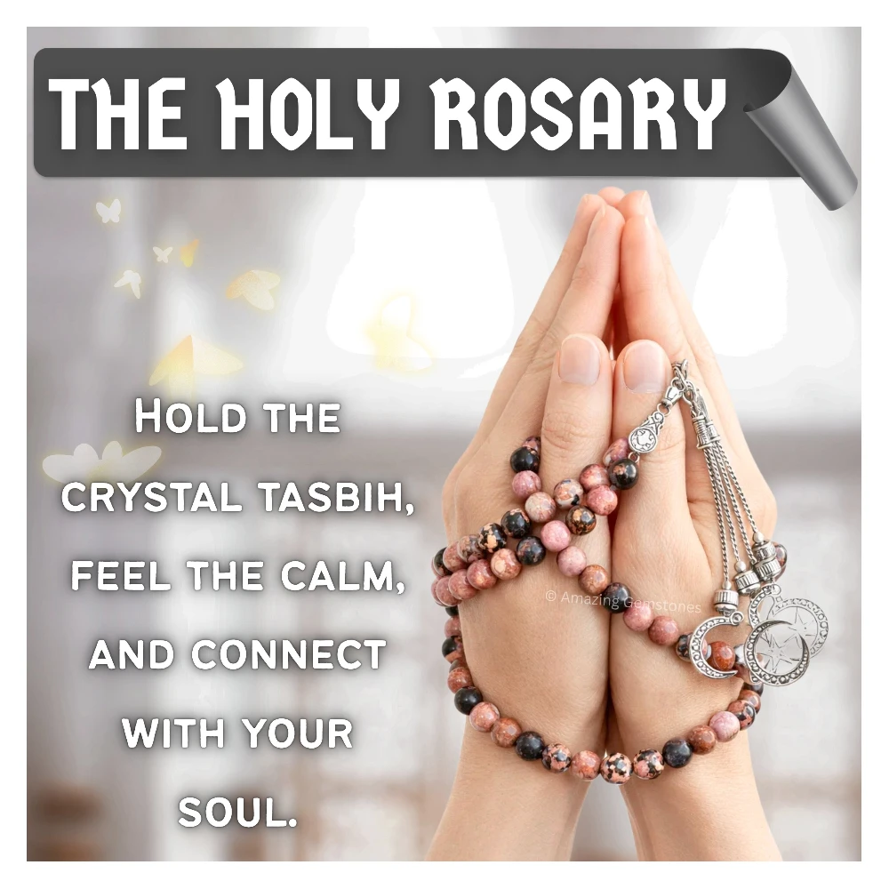 Rhodonite Crystal Tasbeeh Sibha Prayer Beads (Silver)